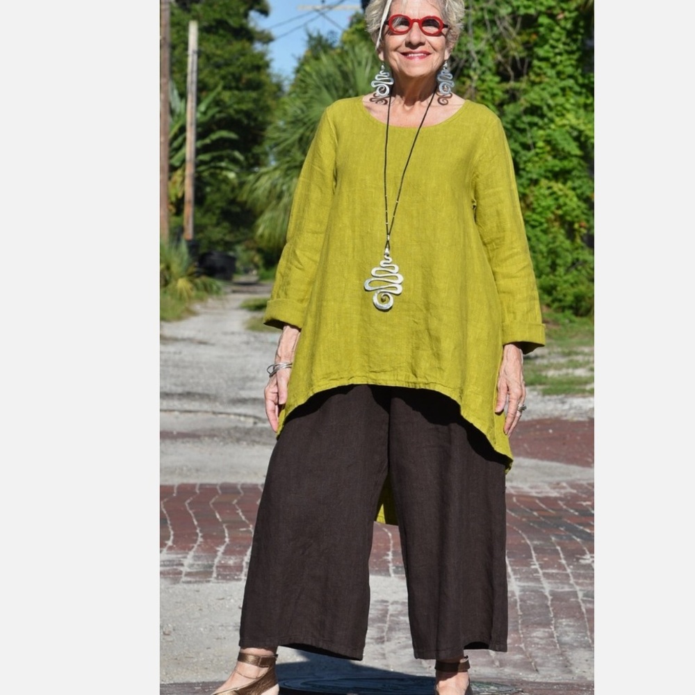 BRYN WALKER 100% Heavy Linen LEO bright green  Lagen look Hilo TUNIC L - Picture 9 of 9